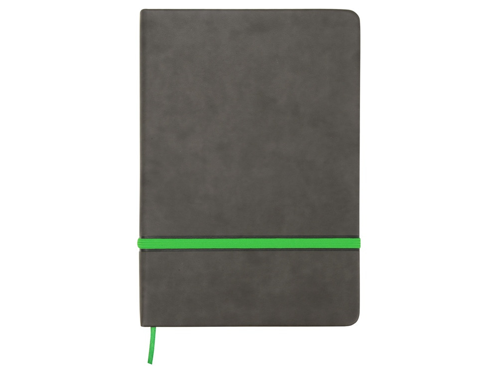 Блокнот «Color» линованный А5 в твердой обложке с резинкой, серый/зеленое яблоко