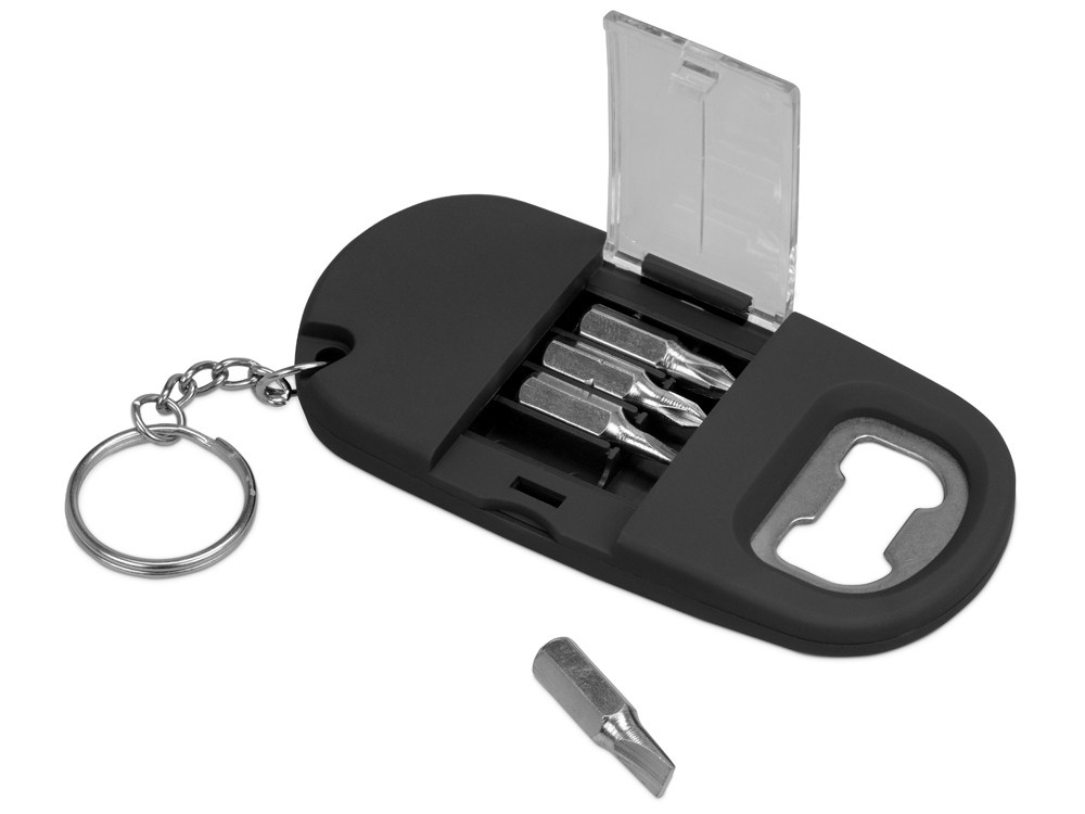 Брелок-открывалка с отвертками и фонариком "Uni", софт-тач, черный