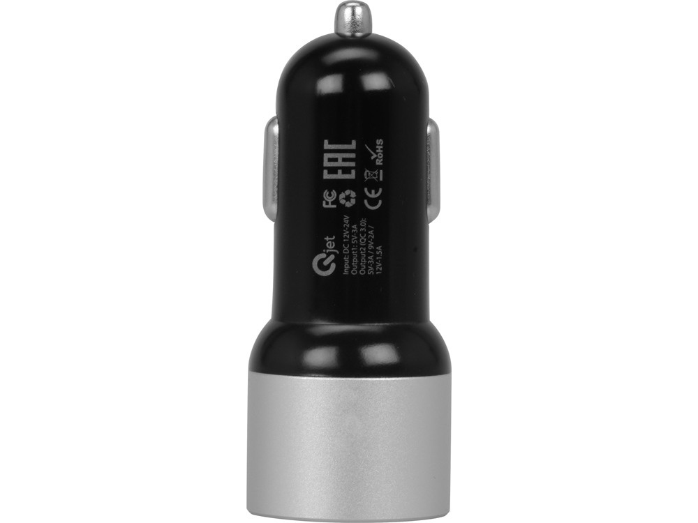 Адаптер автомобильный USB с функцией быстрой зарядки QC 3.0 "TraffIQ", черный/серебристый