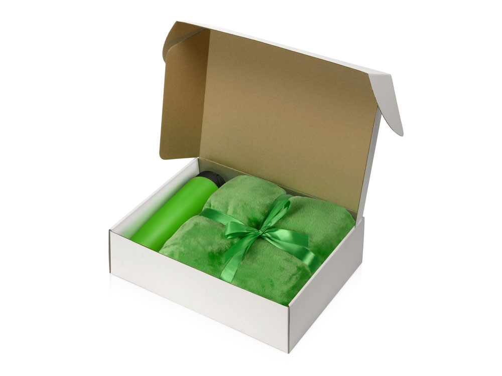 Подарочный набор с пледом, термокружкой "Dreamy hygge", зеленый