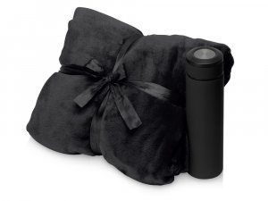 Подарочный набор с пледом, термосом "Cozy hygge", черный