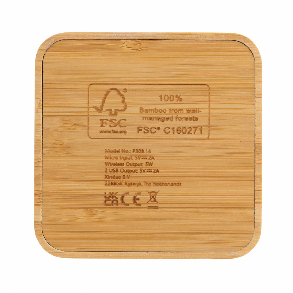 Док-станция Bamboo FSC® для беспроводной зарядки, 5 Вт