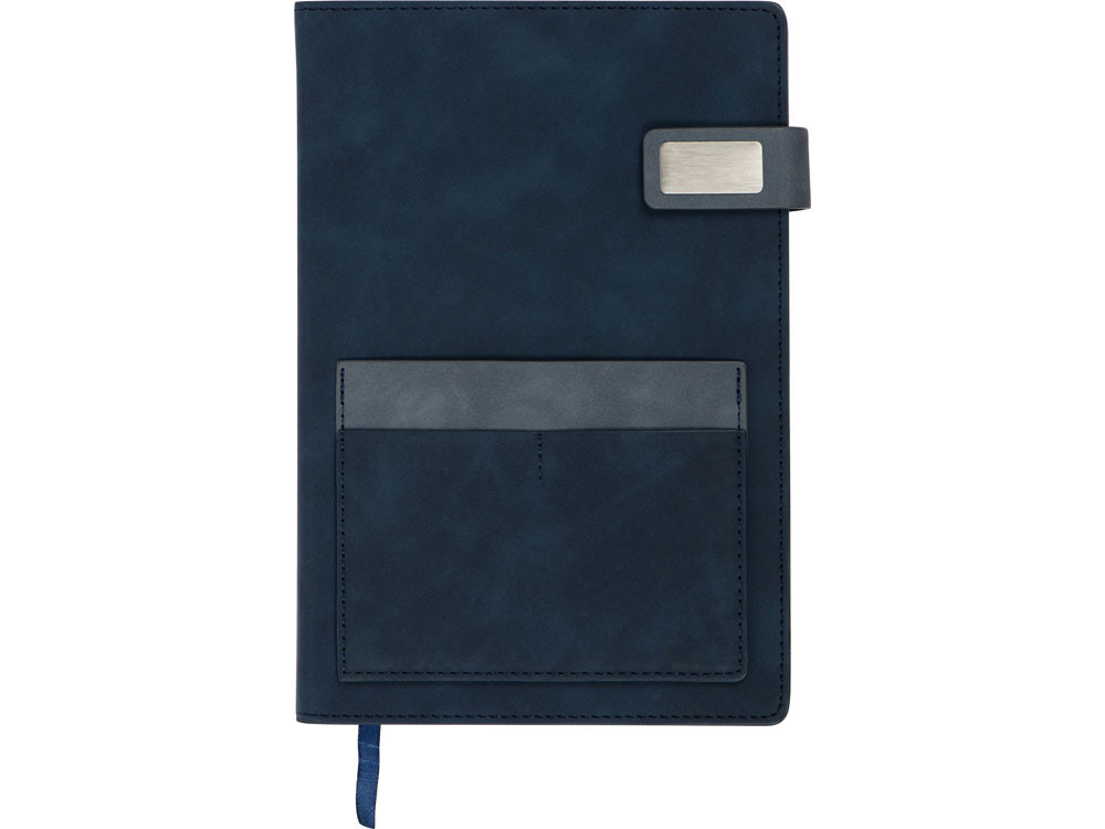 Бизнес блокнот А5 "Freya" с клапаном и карманом для визиток, твердая обложка, 128 листов, синий и темно