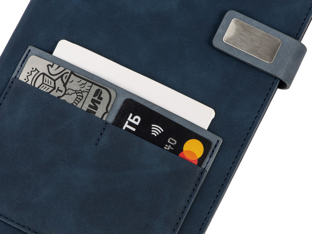 Бизнес блокнот А5 "Freya" с клапаном и карманом для визиток, твердая обложка, 128 листов, синий и темно